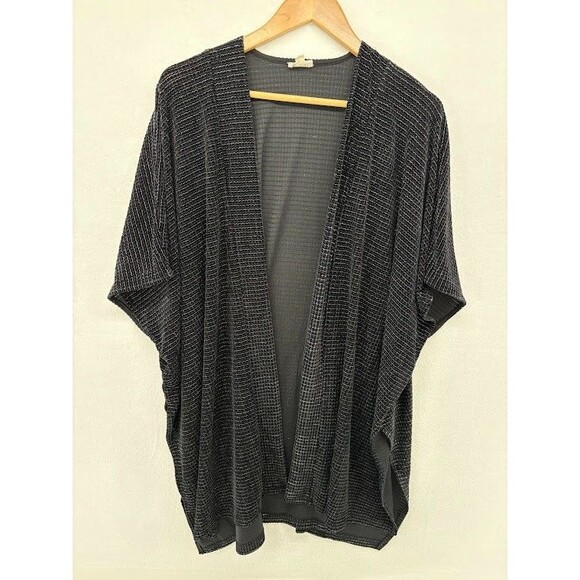 Hem and Thread One Size Womens Black Textured Kimono Short Sleeve - Picture 1 of 7